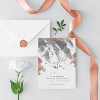 Moody Ink | Black And White With Rose Gold Wedding Invitation by Customize_My_Wedding at Zazzle