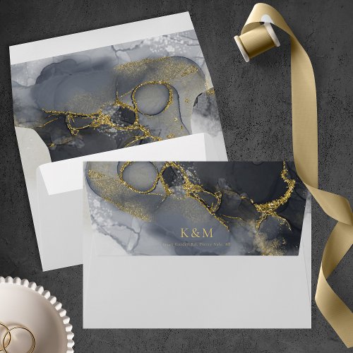 Moody Ink Charcoal Gold Abstract Gray ID988 Envelope