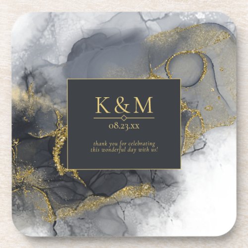 Moody Ink Charcoal Gold Abstract ID988 Beverage Coaster