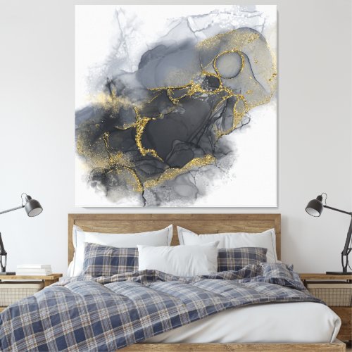 Moody Ink Charcoal Gold Abstract ID988 Canvas Print