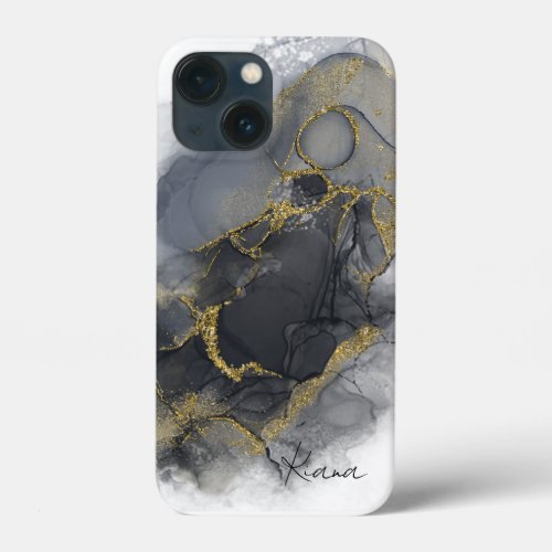 Moody Ink Charcoal Gold Abstract ID988 iPhone 13 Mini Case