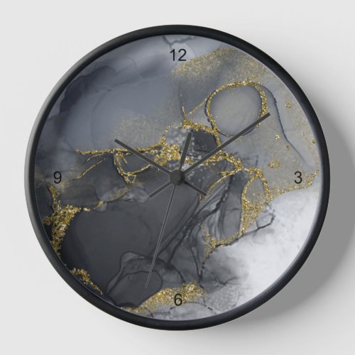 Moody Ink Charcoal Gold Abstract ID988 Clock