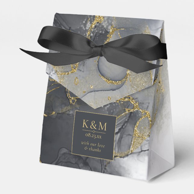 Moody Ink Charcoal Gold Abstract ID988 Favor Boxes (Front Side)