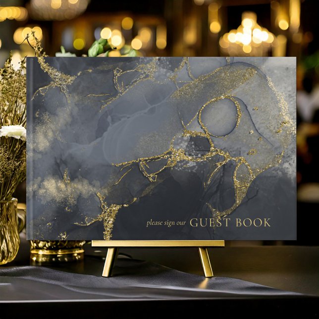 Moody Ink Charcoal Gold Abstract ID988 Guest Book (Creator Uploaded)