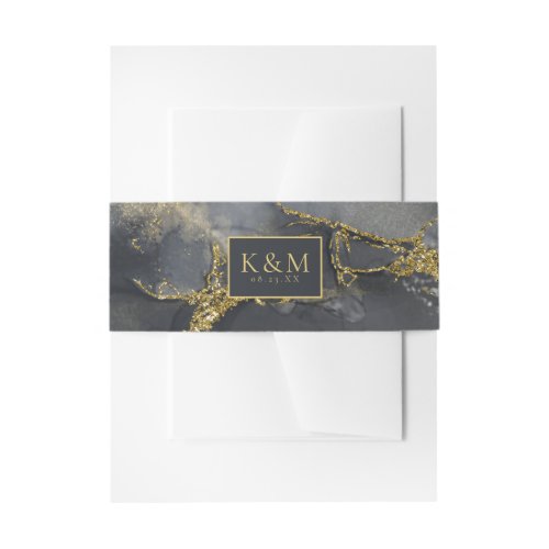 Moody Ink Charcoal Gold Abstract ID988 Invitation Belly Band