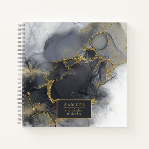 Moody Ink Charcoal Gold Abstract ID988 Notebook