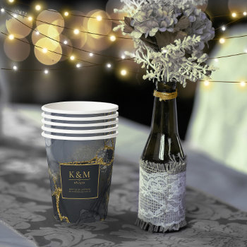 Moody Ink Charcoal Gold Abstract Id988 Paper Cups by arrayforhome at Zazzle