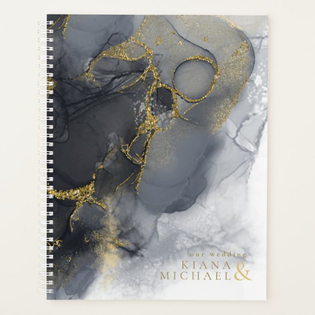 Moody Ink Charcoal Gold Abstract ID988 Planner (Front)
