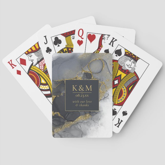 Moody Ink Charcoal Gold Abstract ID988 Poker Cards (Back)
