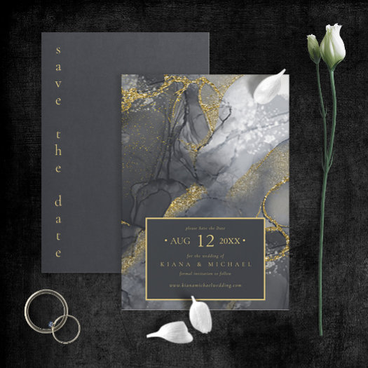 Moody Ink Charcoal Gold Abstract ID988