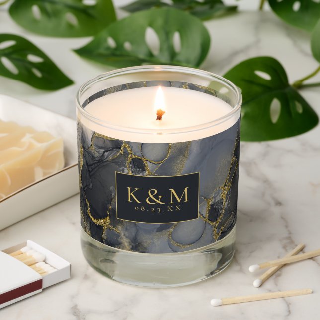 Moody Ink Charcoal Gold Abstract ID988 Scented Candle (Lit)
