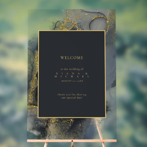 Moody Ink Charcoal Gold Abstract Welcome ID988 Acrylic Sign