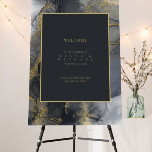 Moody Ink Charcoal Gold Abstract Welcome ID988 Foam Board