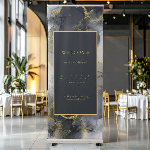 Moody Ink Charcoal Gold Abstract Welcome ID988 Retractable Banner