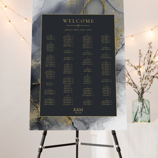 Moody Ink Charcoal Gold Seating Chart ID988 Foam Board (In Situ (Stand))