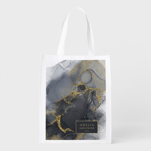 Moody Ink Charcoal Gold Wedding Party ID988 Grocery Bag