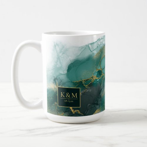 Moody Ink Emerald Gold Abstract Blk ID988 Coffee Mug