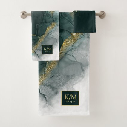 Moody Ink Emerald Gold Abstract ID988