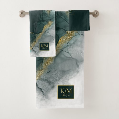 Moody Ink Emerald Gold Abstract ID988 Bath Towel Set