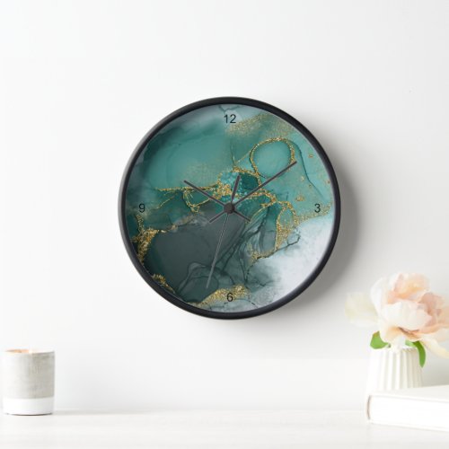 Moody Ink Emerald Gold Abstract ID988 Clock