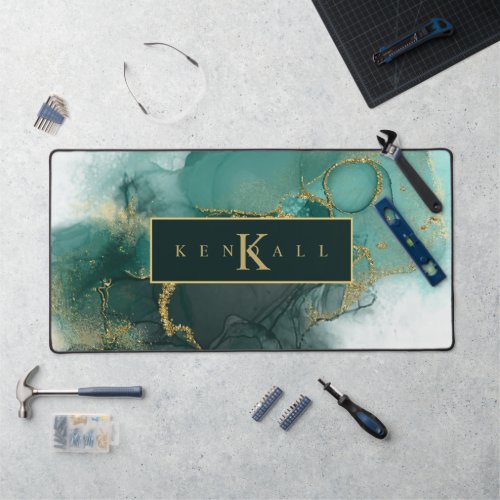 Moody Ink Emerald Gold Abstract ID988 Desk Mat