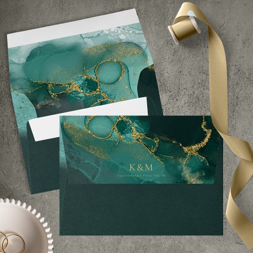 Moody Ink Emerald Gold Abstract ID988 Envelope
