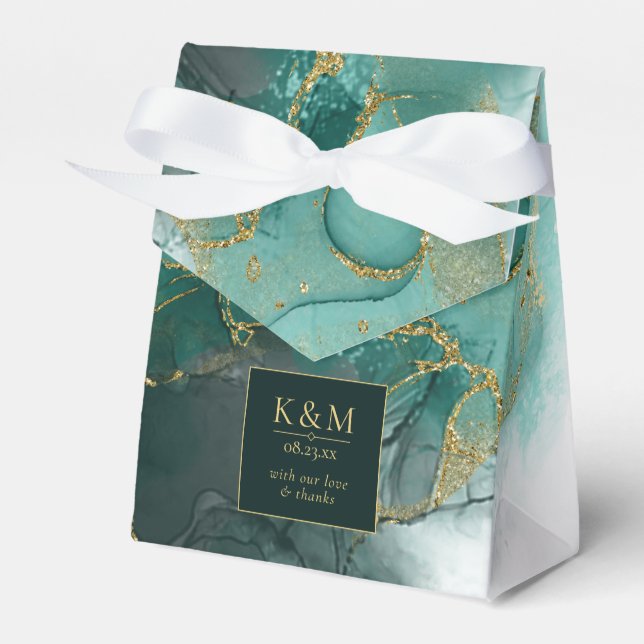 Moody Ink Emerald Gold Abstract ID988 Favor Boxes (Front Side)