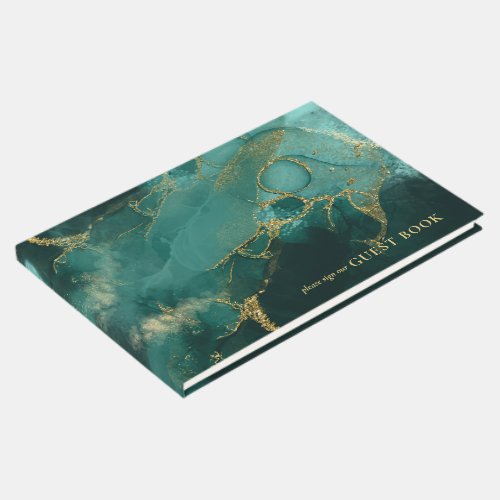 Moody Ink Emerald Gold Abstract ID988 Guest Book