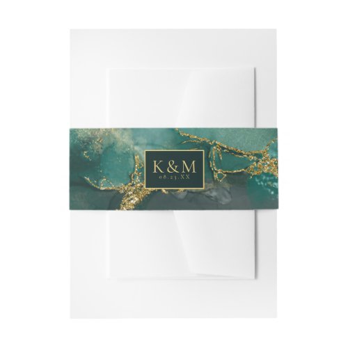 Moody Ink Emerald Gold Abstract ID988 Invitation Belly Band