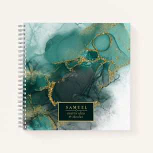 Moody Ink Emerald Gold Abstract ID988 Notebook