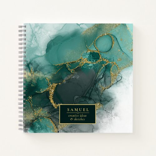 Moody Ink Emerald Gold Abstract ID988 Notebook