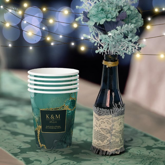 Moody Ink Emerald Gold Abstract ID988 Paper Cups (Creator Uploaded)