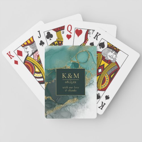 Moody Ink Emerald Gold Abstract ID988 Playing Cards