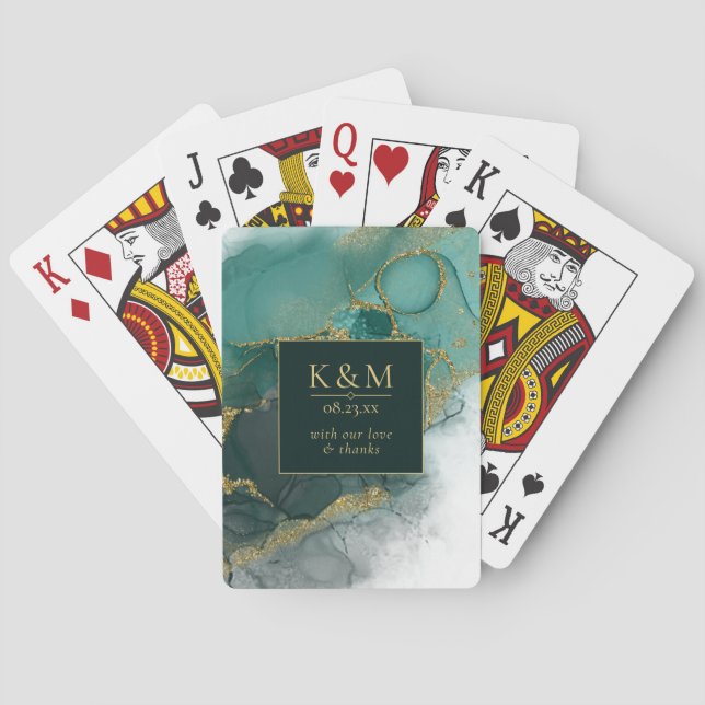 Moody Ink Emerald Gold Abstract ID988 Poker Cards (Back)
