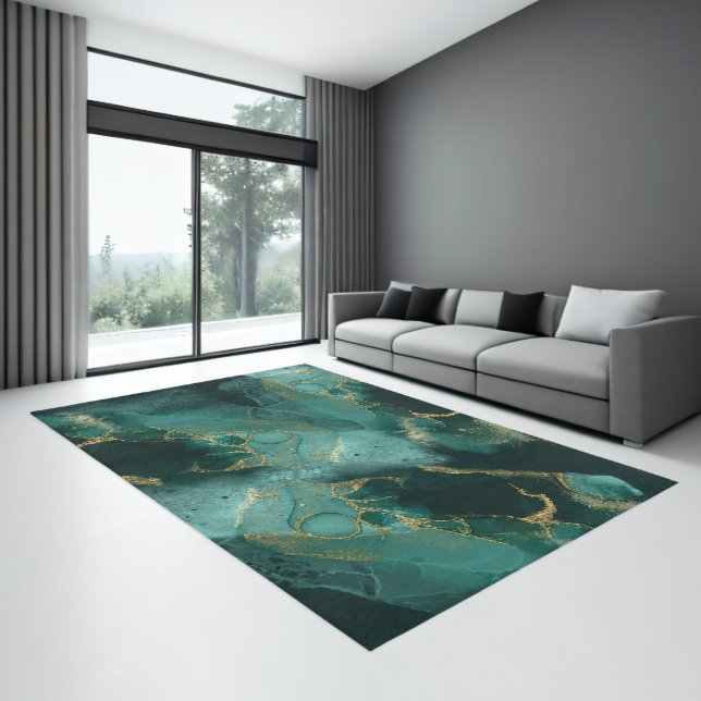 Moody Ink Emerald Gold Abstract ID988 Rug (Insitu (Indoor 3))