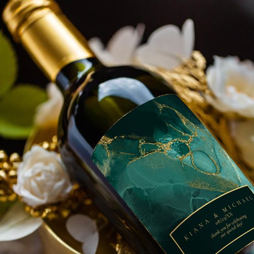 Moody Ink Emerald Gold Abstract ID988 Wine Label