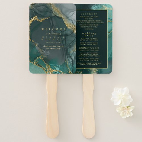 Moody Ink Emerald Gold Abstract Program ID988 Hand Fan