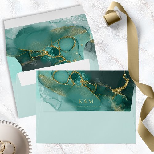 Moody Ink Emerald Gold Abstract Sea Glass ID988 Envelope