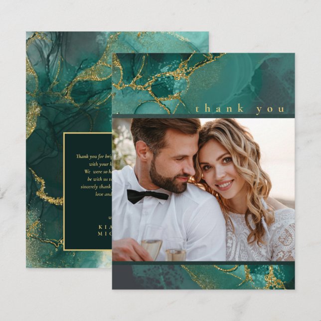 Moody Ink Emerald Gold Abstract Thank You ID988 Card (Front/Back)