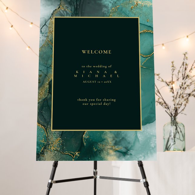 Moody Ink Emerald Gold Abstract Welcome ID988 Foam Board (In Situ (Stand))