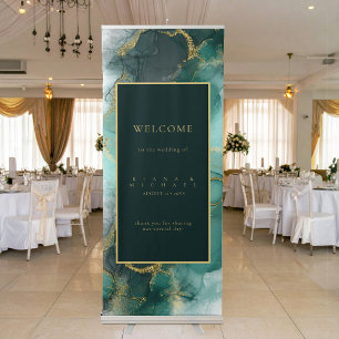 Moody Ink Emerald Gold Abstract Welcome ID988 Retractable Banner
