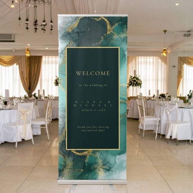 Moody Ink Emerald Gold Abstract Welcome ID988 Retractable Banner (Creator Uploaded)