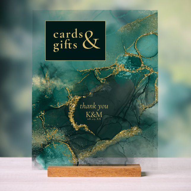 Moody Ink Emerald Gold Cards & Gifts ID988 Acrylic Sign (Neutral)
