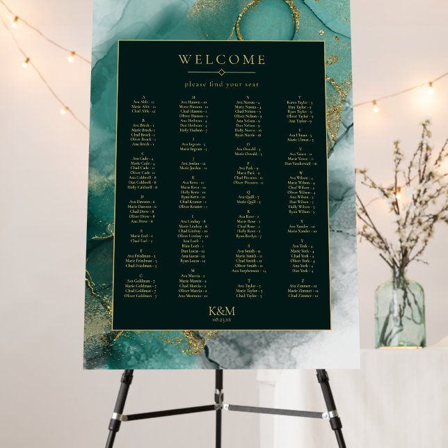 Moody Ink Emerald Gold Seating Chart ID988 Foam Board (In Situ (Stand))