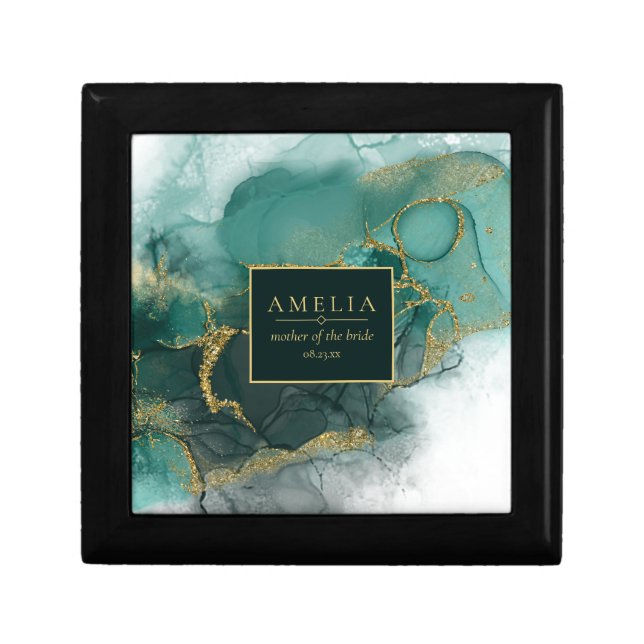 Moody Ink Emerald Gold Wedding Party ID988 Gift Box (Front)