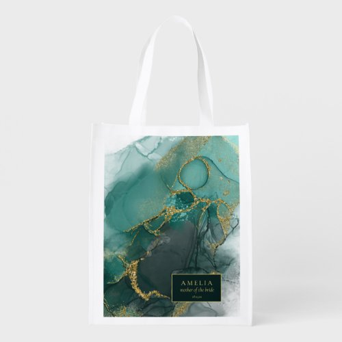 Moody Ink Emerald Gold Wedding Party ID988 Grocery Bag