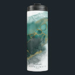 Moody Ink EmeraldGold Wedding Party ID988 Thermal Tumbler<br><div class="desc">Your dreams are finally coming true and this flowing, alcohol ink abstract design sets the perfect tone for the fabulous wedding you always imagined. In shades from sea glass green to dark emerald, accented with glittering gold, the coordinating thermal tumbler shown here provides a template to easily add your wedding...</div>