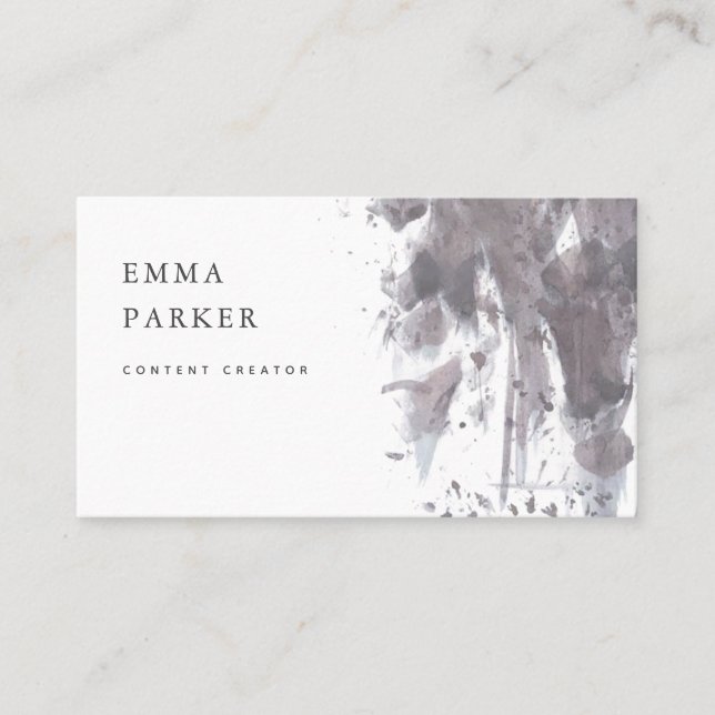 Moody Ink | Modern Dark Charcoal Gray and White Business Card (Front)