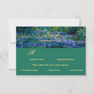Moody Jewel Tone Monet Lily Pond Art Wedding Meal RSVP Card