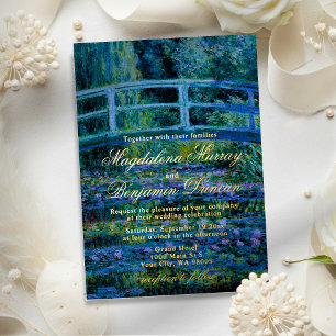 Moody Jewel Tones Monet Lily Pond Fine Art Wedding Foil Invitation